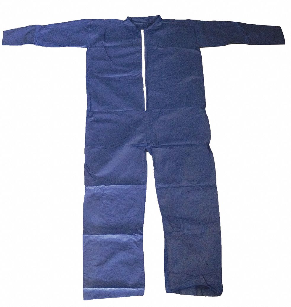 COLLARED DISPOSABLE COVERALLS, POLYPROPYLENE, SERGED SEAM, BLUE, 2XL, 25 PK