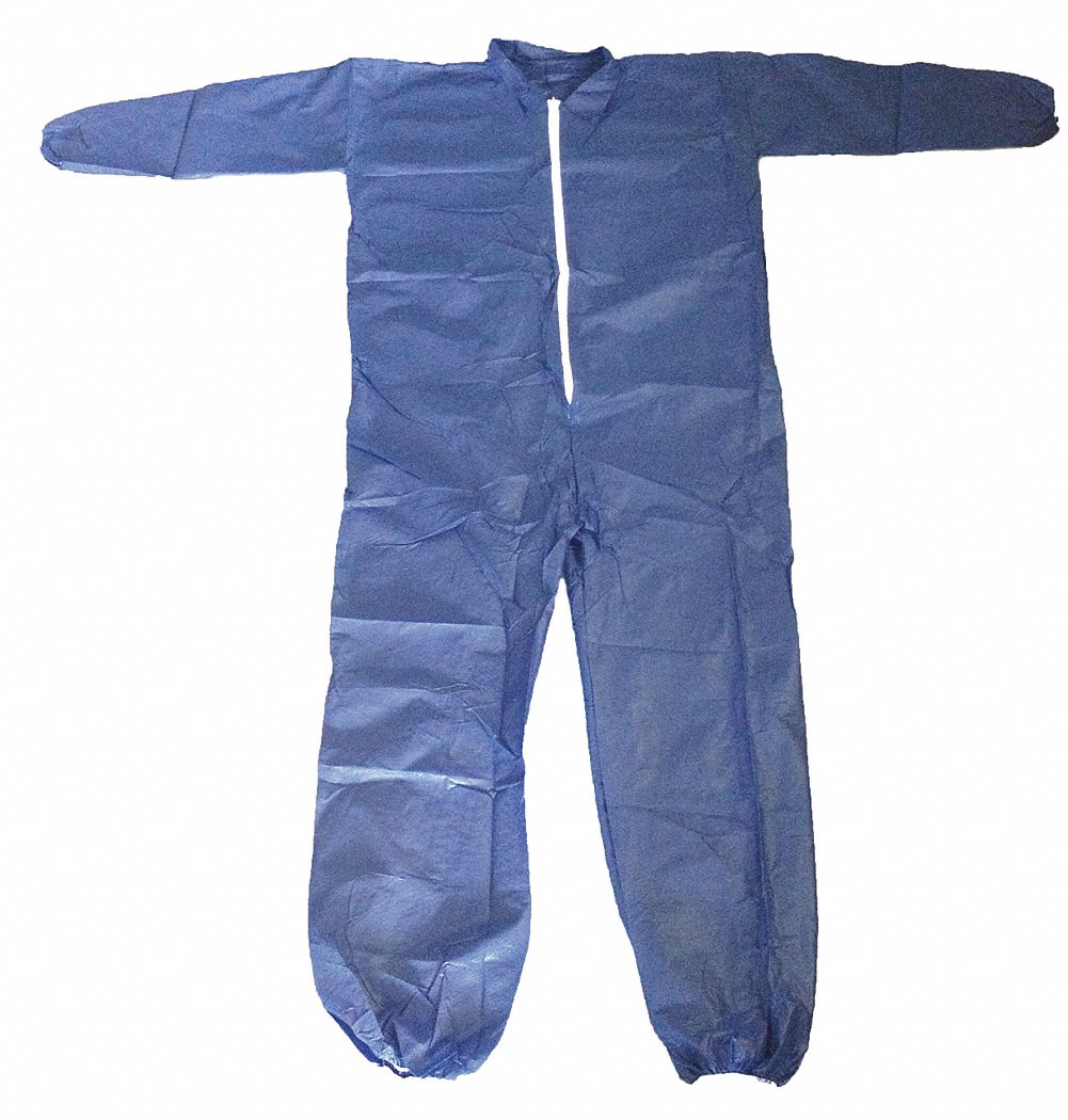 COLLARED DISPOSABLE COVERALLS, PP, ELASTIC CUFFS/ANKLES, SERGED SEAM, BL, 2XL, 25 PK