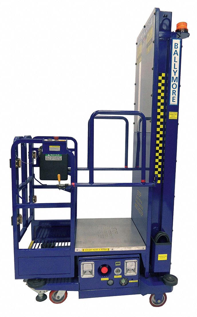 BALLYMORE Personnel Lift, Push-Around Drive, Battery Power Source, 18