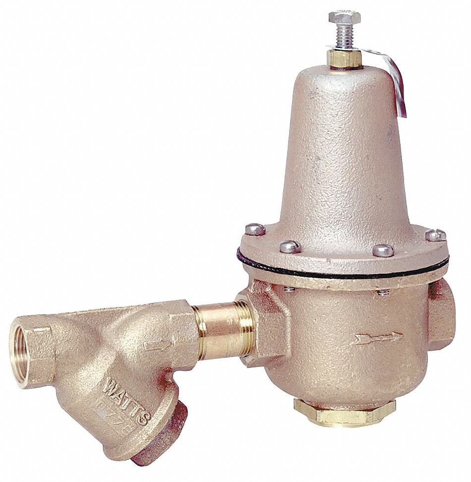 Water Pressure Regulator: FNPT x FNPT, 1 in Pipe Size, Brass, 25 psi to 75 psi, NPT x NPT