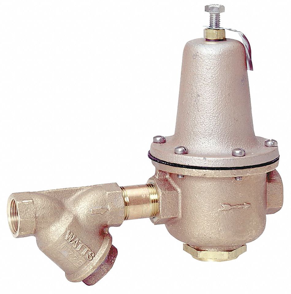 Water Pressure Regulator: FNPT x FNPT, 1 1/4 in Pipe Size, Brass, 25 psi to 75 psi, NPT x NPT