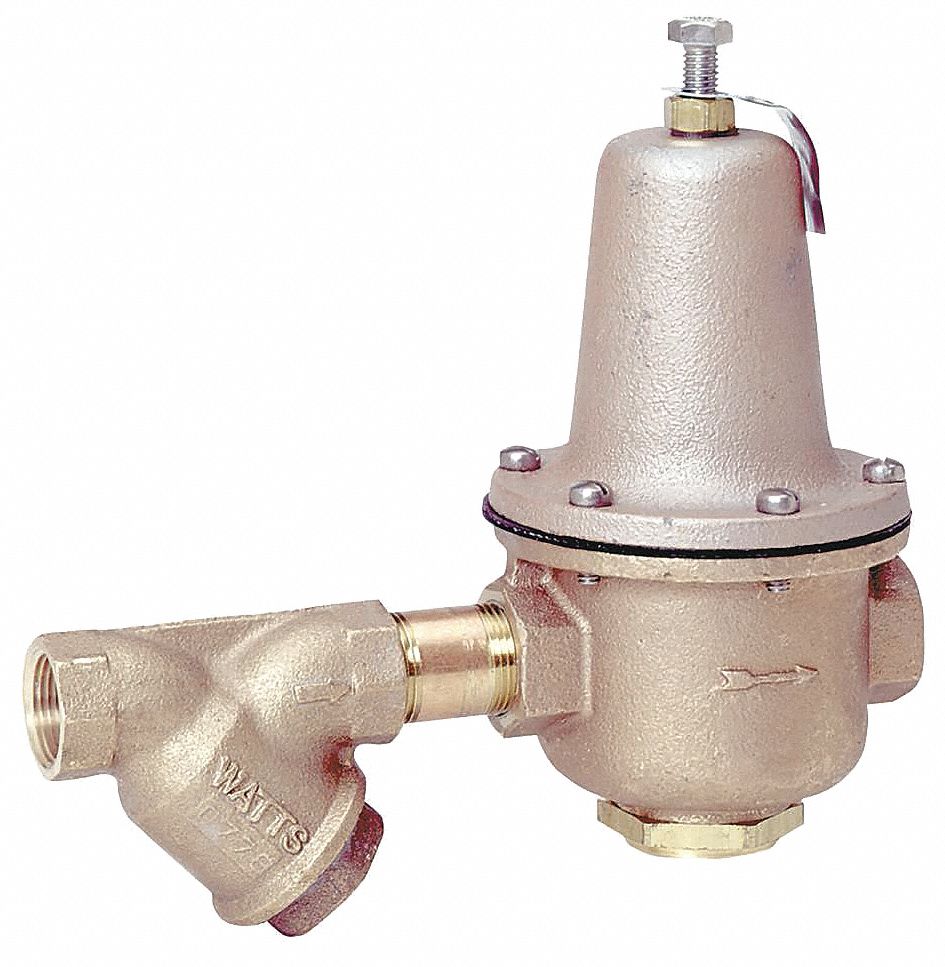 Water Pressure Regulator: FNPT x FNPT, 1 1/2 in Pipe Size, Brass, 25 psi to 75 psi, NPT x NPT