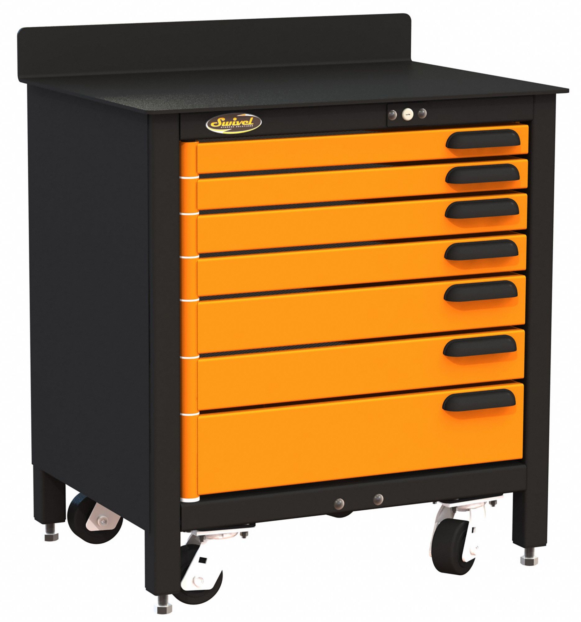 Rolling Tool Cabinet: Powder Coated Orange, 32 in W x 24 1/4 in D x 39 1/4 in H