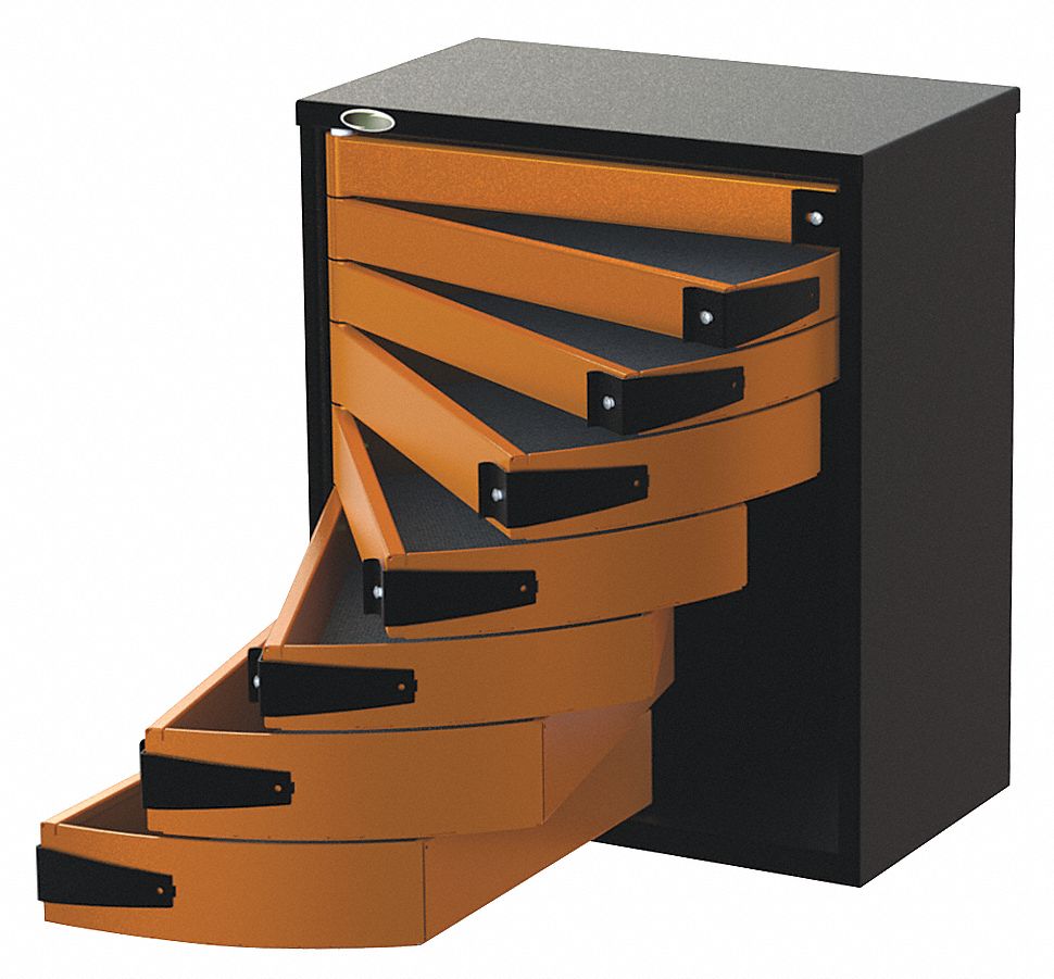 Service Body/Van Tool Box: Orange/Black, No Lid Lid, 29 1/4 in Overall Wd, Steel