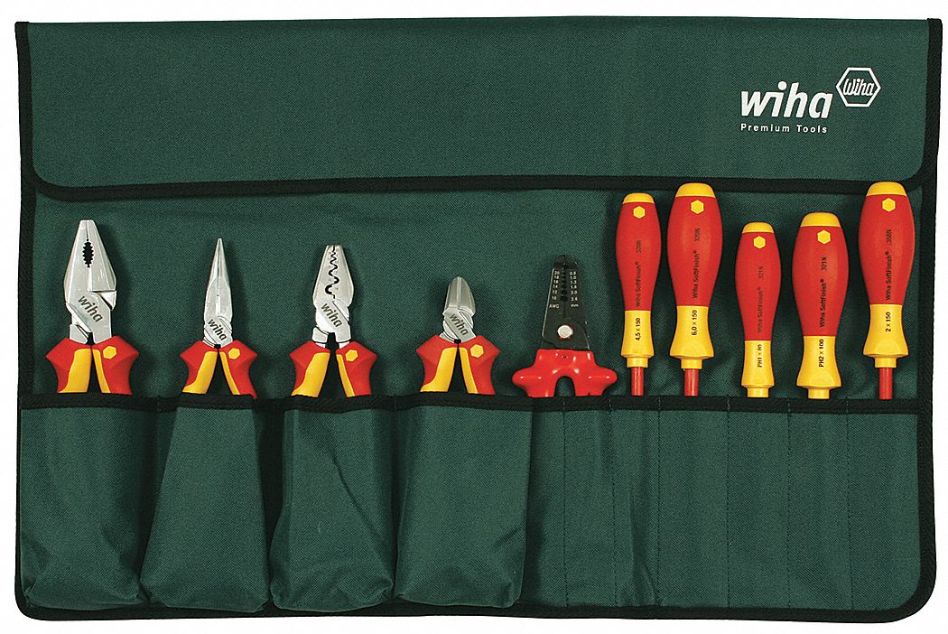 INSULATED TOOL KIT, INSULATED, 10 TOTAL PIECES, TOOL ROLL, PLIER/SCREWDRIVER SET