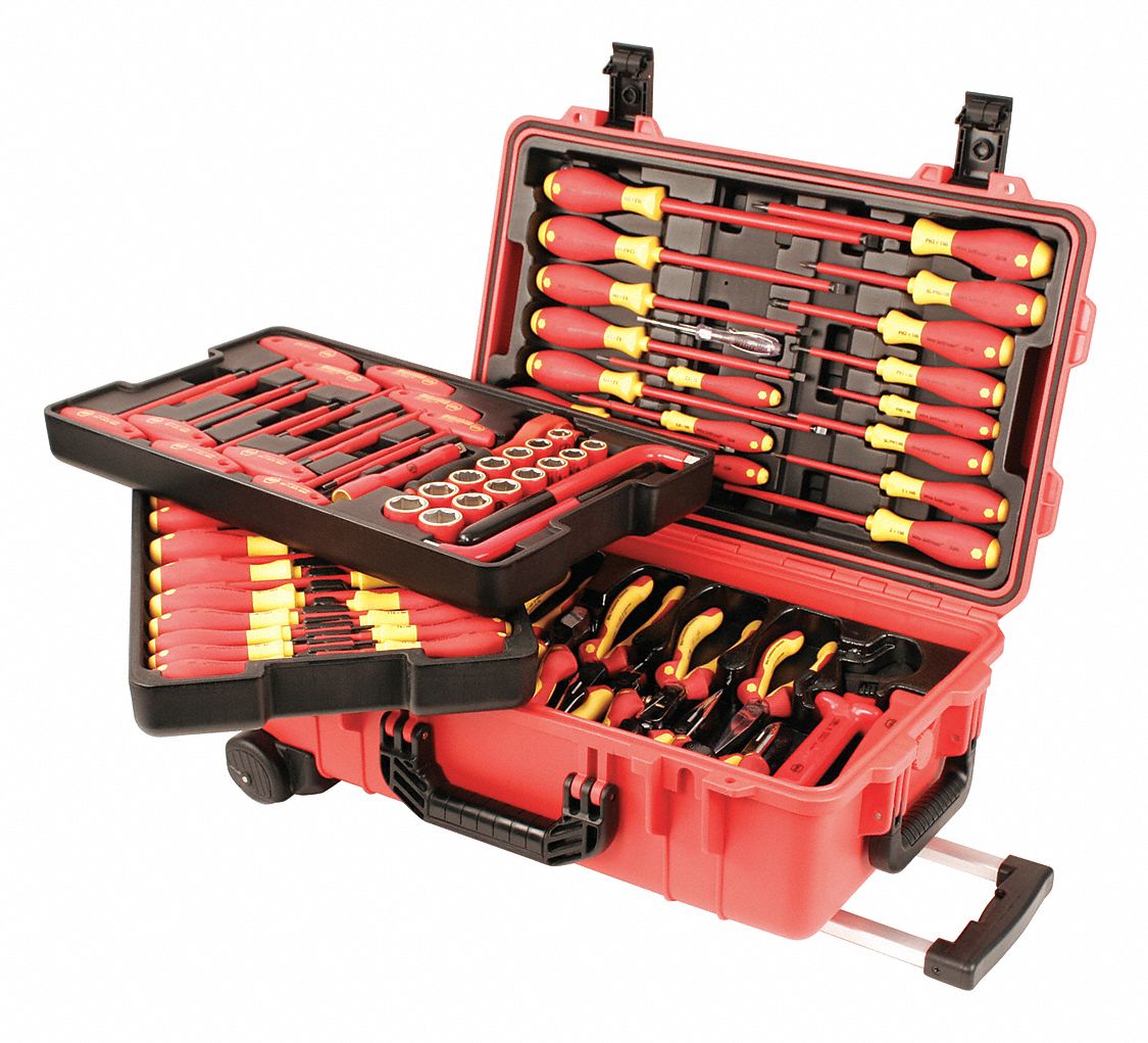 WIHA Insulated Tool Kit: Insulated, 79 Total Pcs, Rolling Tool Case