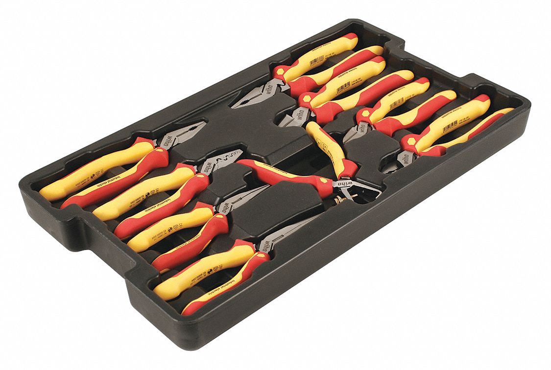 Plier Set: Insulated, 9 Pliers, Deluxe Cushion Grip, Manual, Box, 6 - 9 Pliers Range