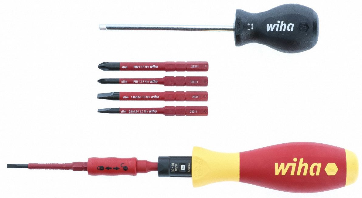 WIHA TOOLS Insulated Torque Screwdriver Set 3 mm/4 mm/5.5 mm Tip Size, 10.00 to 50 inlb
