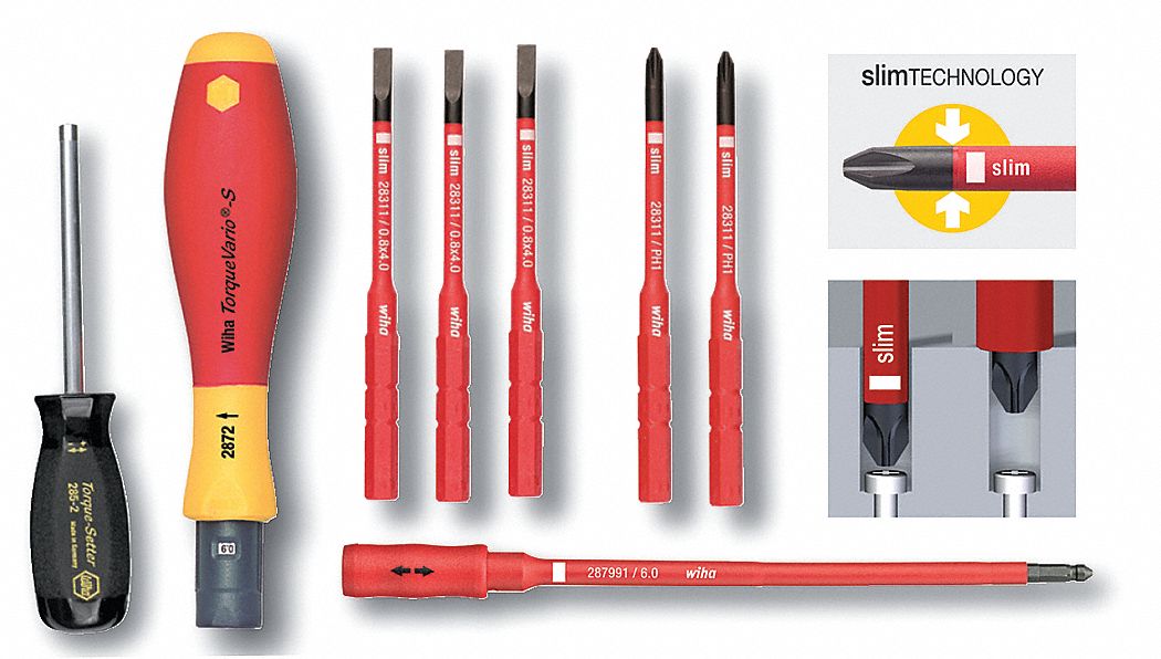 WIHA, 3 mm/4 mm/5.5 mm Tip Size, 2 in-lb Primary Scale Increments,  Insulated Torque Screwdriver Set - 26X280