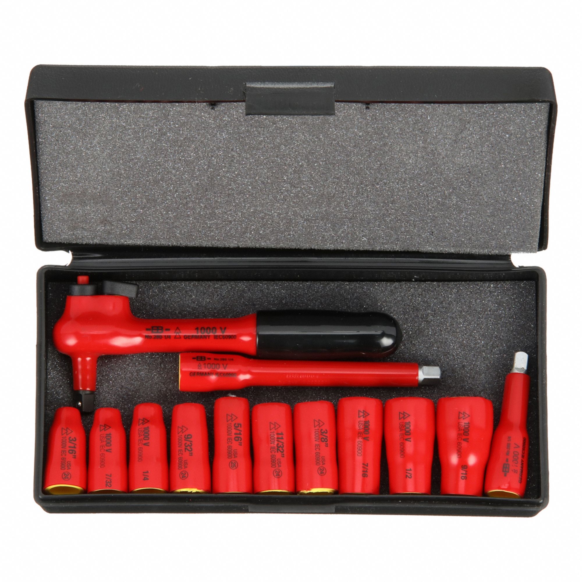 Socket Wrench Set: 1/4 in Drive Size, 13 Pieces, 3/16 in to 9/16 in Socket Size Range