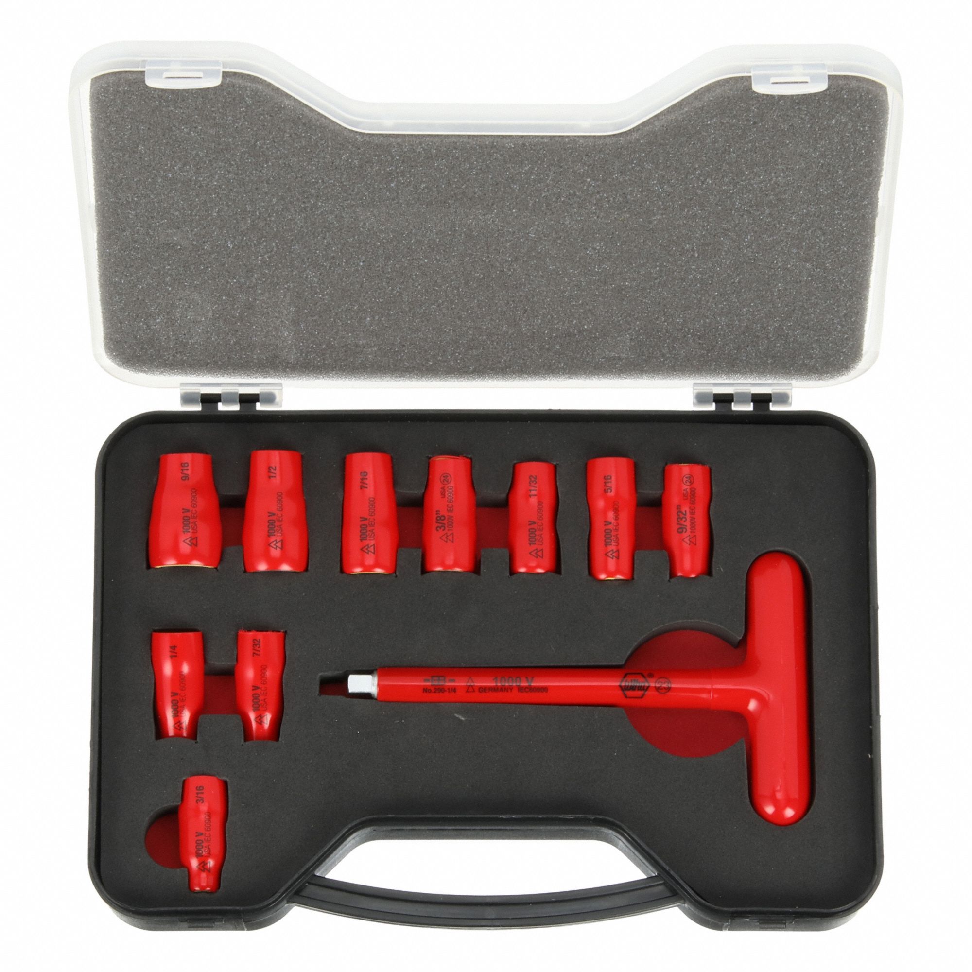 Socket Wrench Set: 1/4 in Drive Size, 11 Pieces, 3/16 in to 9/16 in Socket Size Range