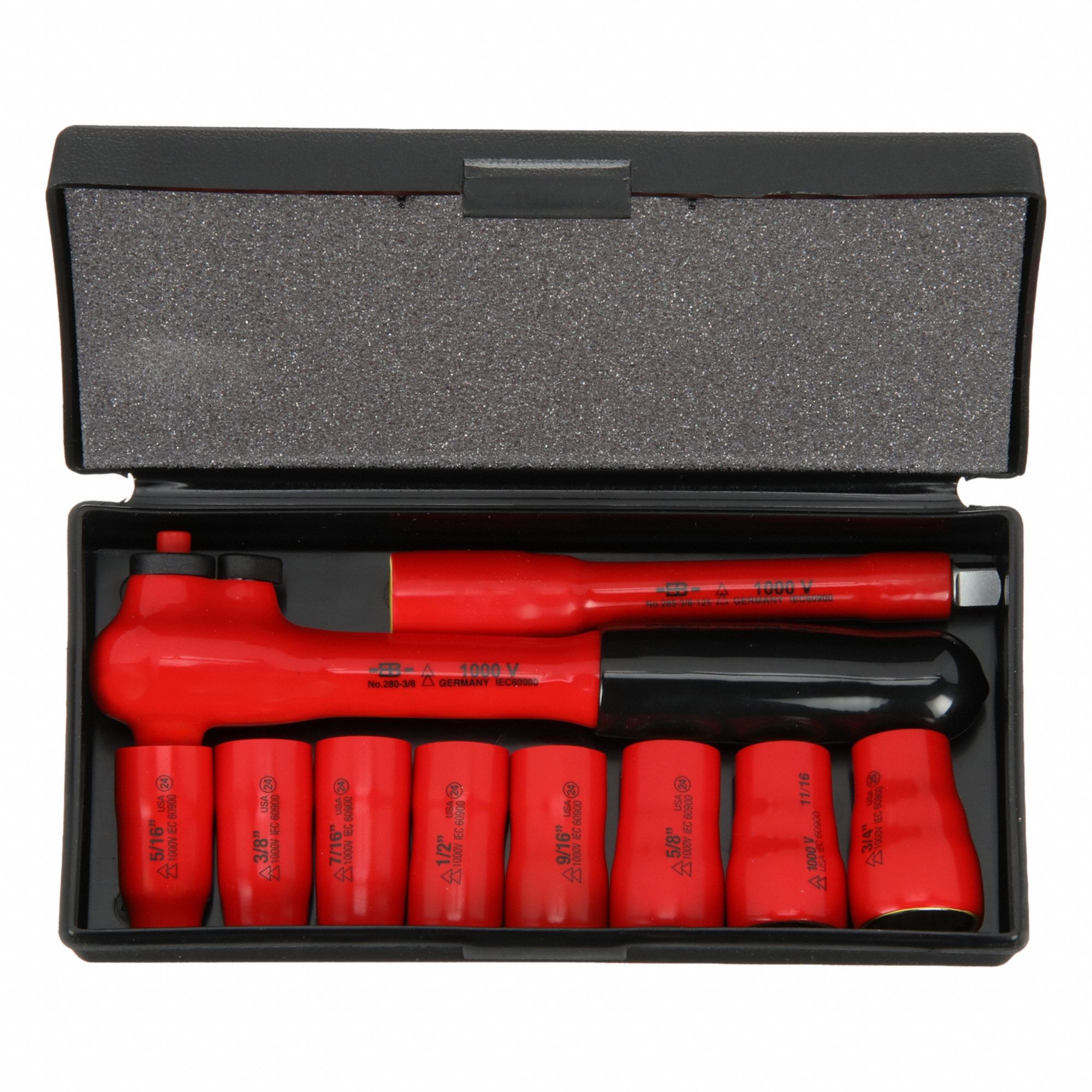 Socket Wrench Set: 3/8 in Drive Size, 10 Pieces, 5/16 in to 3/4 in Socket Size Range