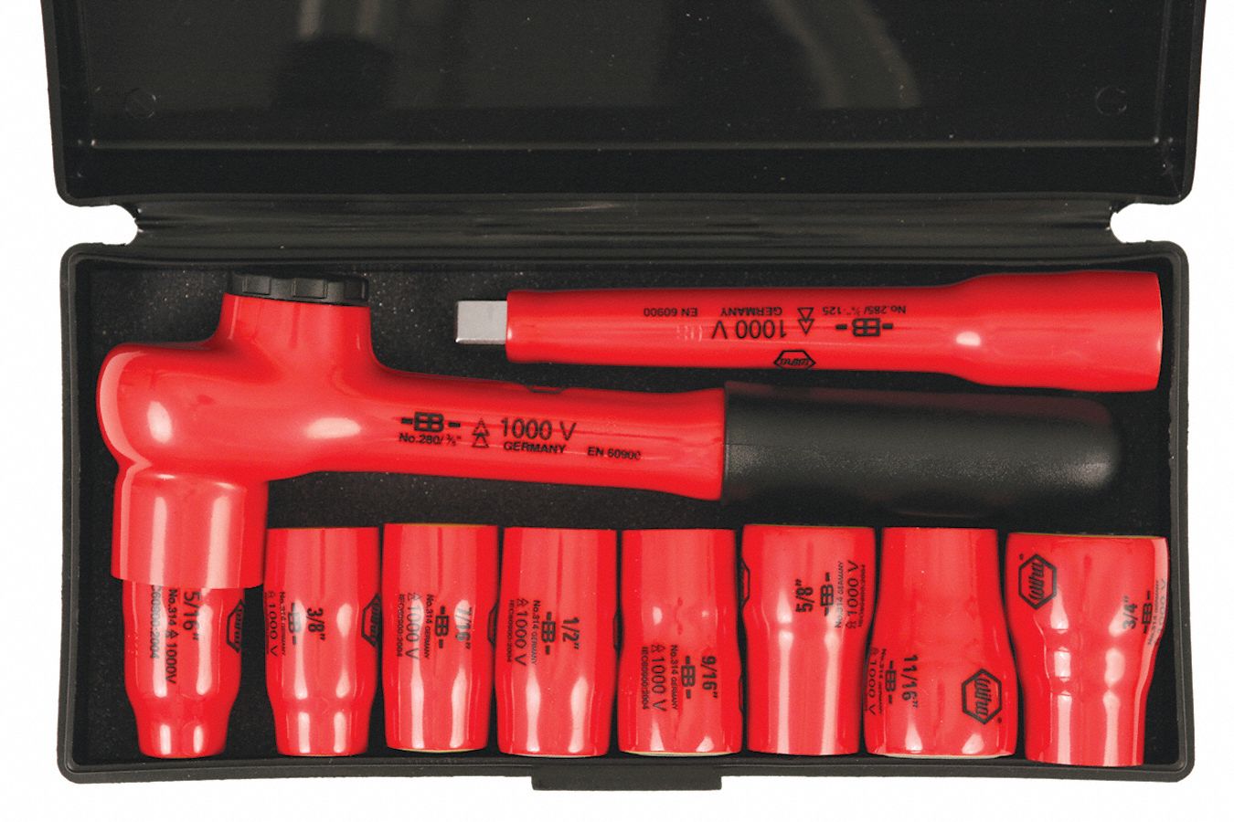 WIHA TOOLS Socket Wrench Set, Socket Size Range 5/16 in to 3/4 in, Drive Size 3/8 in, Drive Type