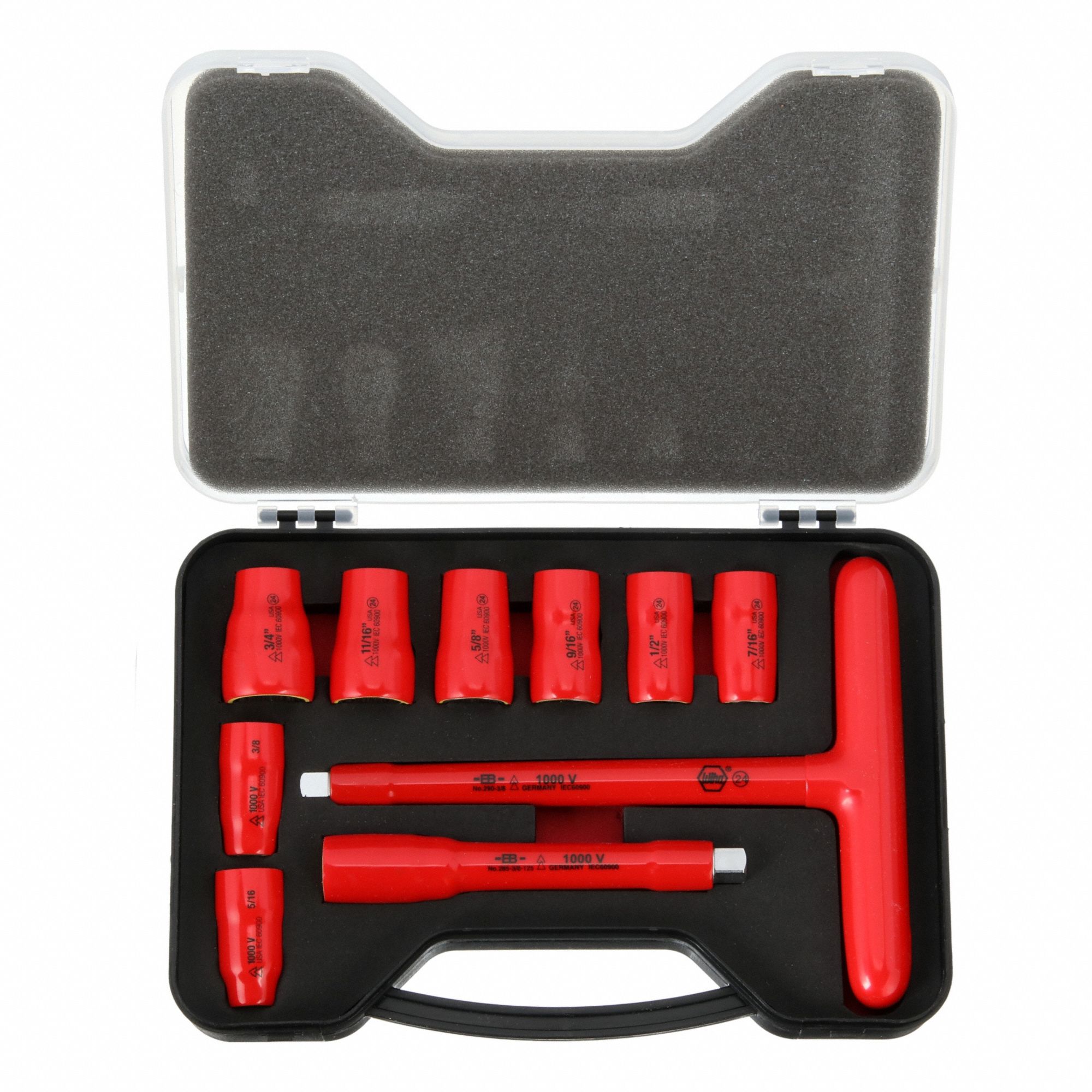Socket Wrench Set: 3/8 in Drive Size, 10 Pieces, 5/16 in to 3/4 in Socket Size Range