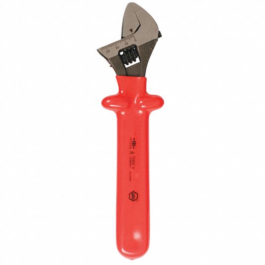 WIHA TOOLS Insulated Adjustable Wrench, Insulated Rubber Dipped