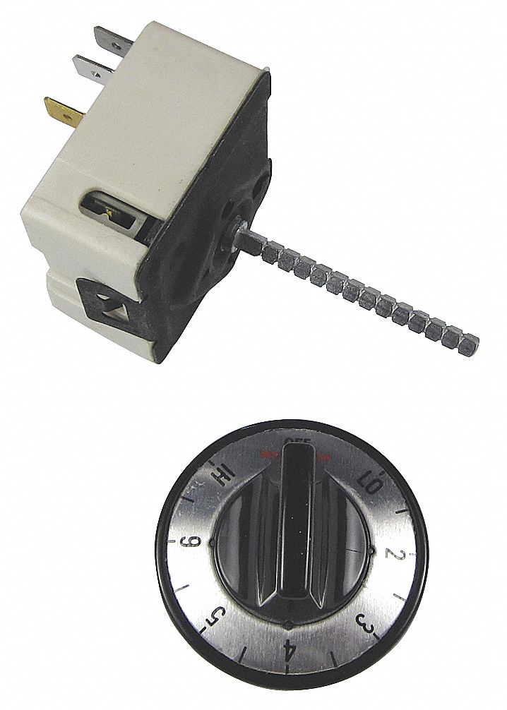 INFINITE SWITCH, ELECTRIC COOKING CONTROL, REPLACEMENT, 0 ° F TO 450 ° F TEMP RANGE, 120V AC, 2 IN STEM L