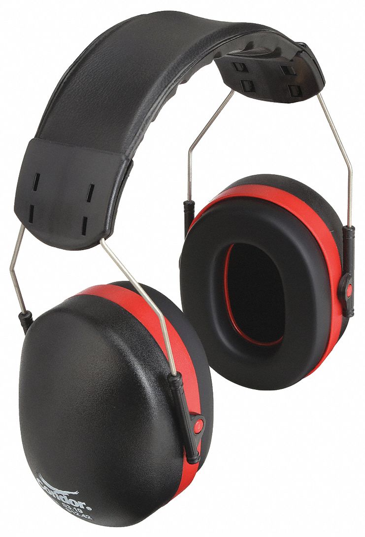 EARMUFFS, OVER-THE-HEAD, FOLDABLE, BLK,RED, PVC/POLYOXYMETHYLENE, 24DB