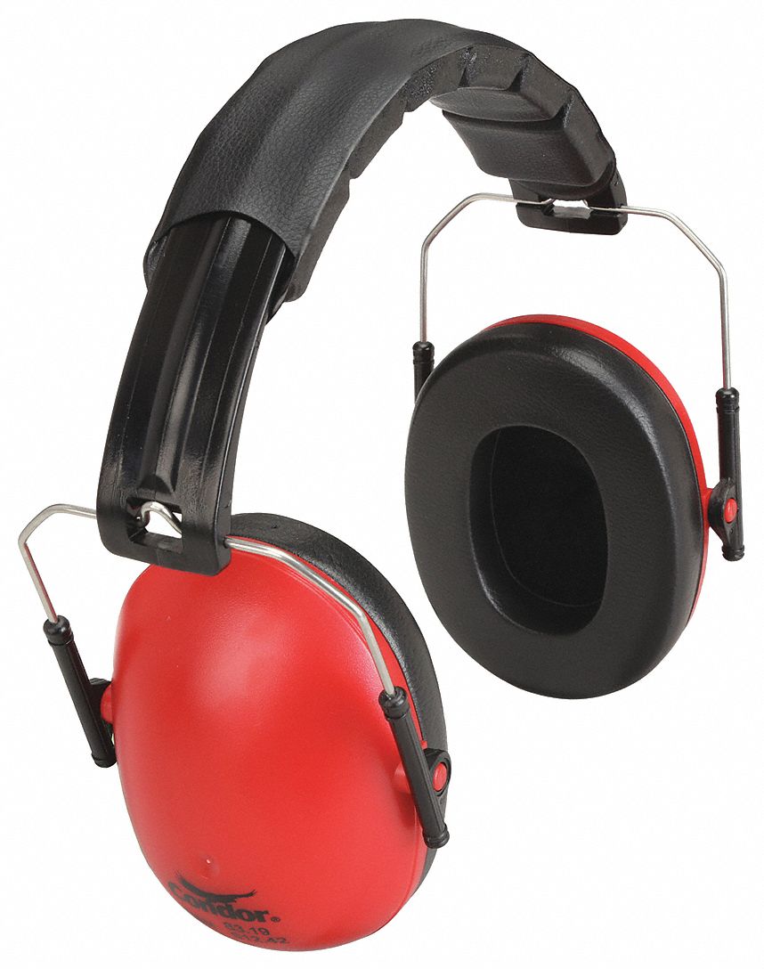 EARMUFFS, OVER-THE-HEAD, FOLDABLE, RED/BLK, PVC/POLYOXYMETHYLENE, 21DB