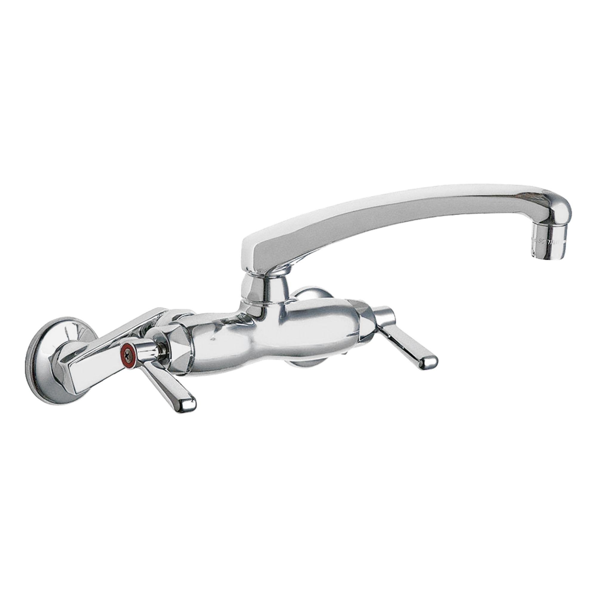Low Arc Kitchen Faucet: 445, Cast Brass, Widespread, Wall, 2 Mounting Holes, Lever