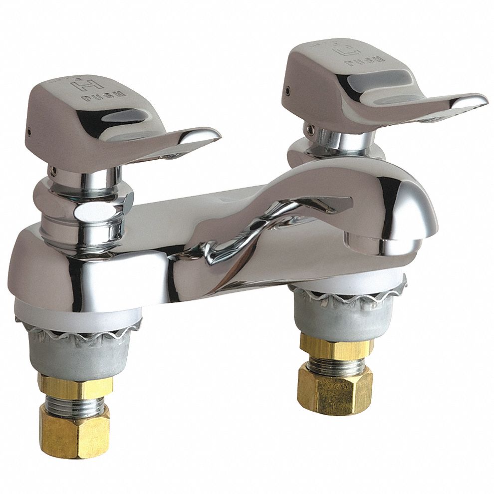 CHICAGO FAUCETS Brass Bathroom Faucet, Push Button Handle Type, No. of ...