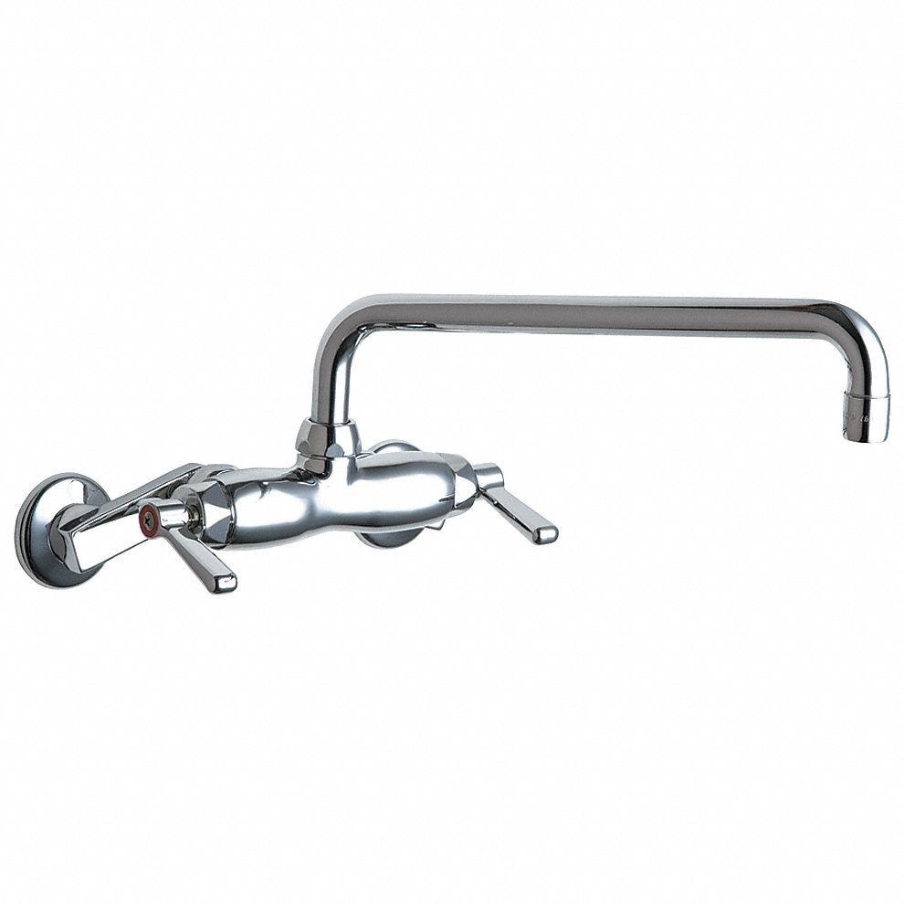 LOW ARC SERVICE SINK FAUCET: CHICAGO FAUCETS, 445, CHROME FINISH, 2.2 GPM, 12 IN SPOUT L