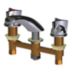 Low-Arc-Spout Dual-Three-Wing-Canopy-Handle Three-Hole Widespread Deck-Mount Bathroom Faucets