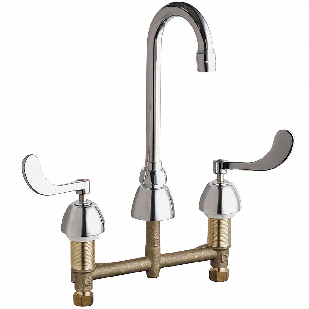 CHICAGO FAUCETS Chrome, Gooseneck, Bathroom Sink Faucet, Kitchen Sink