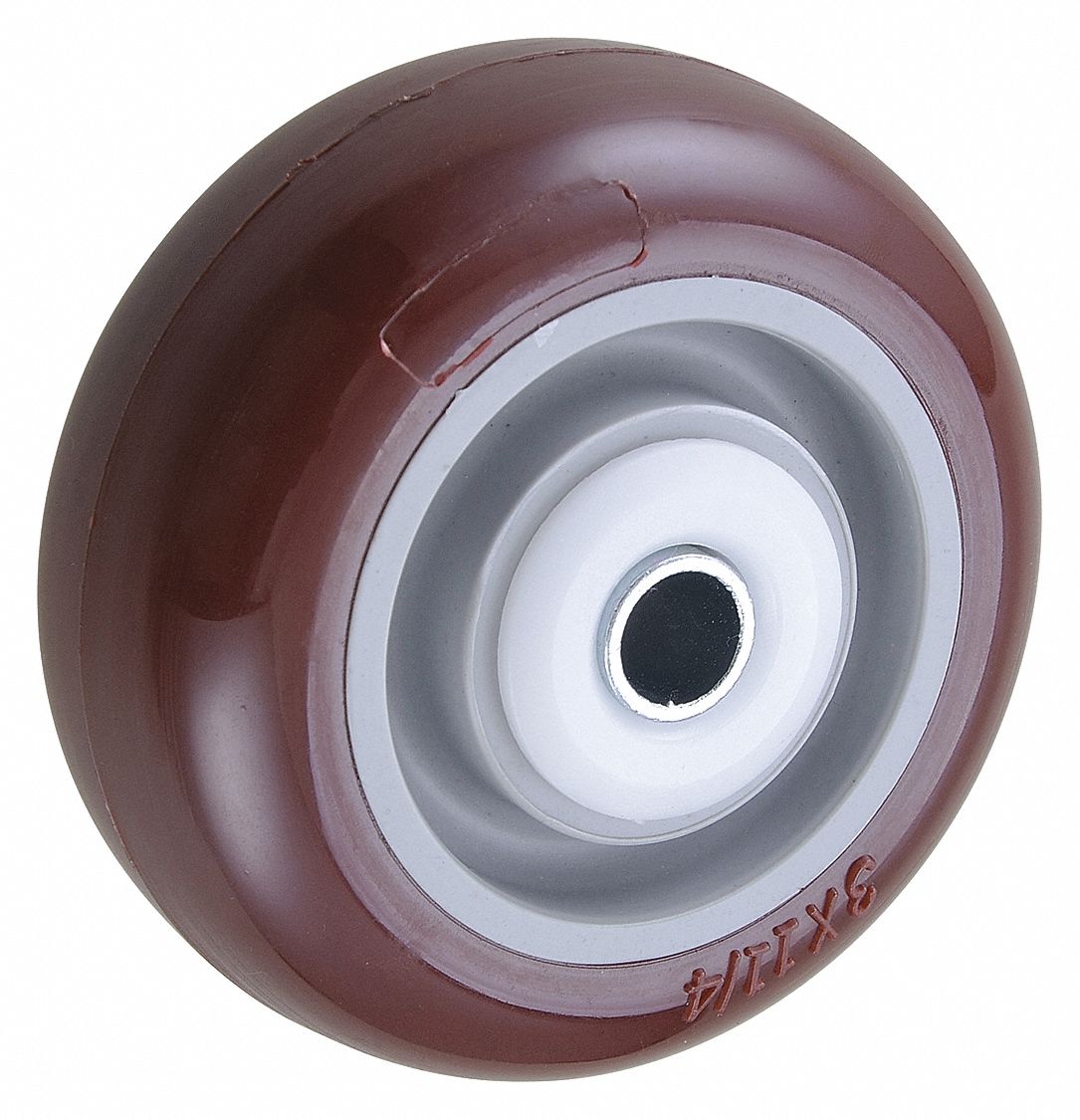 POLYURETHANE TREAD ON PLASTIC CORE WHEEL, 3 IN WHEEL DIAMETER, 1¼ IN WHEEL W, MAROON