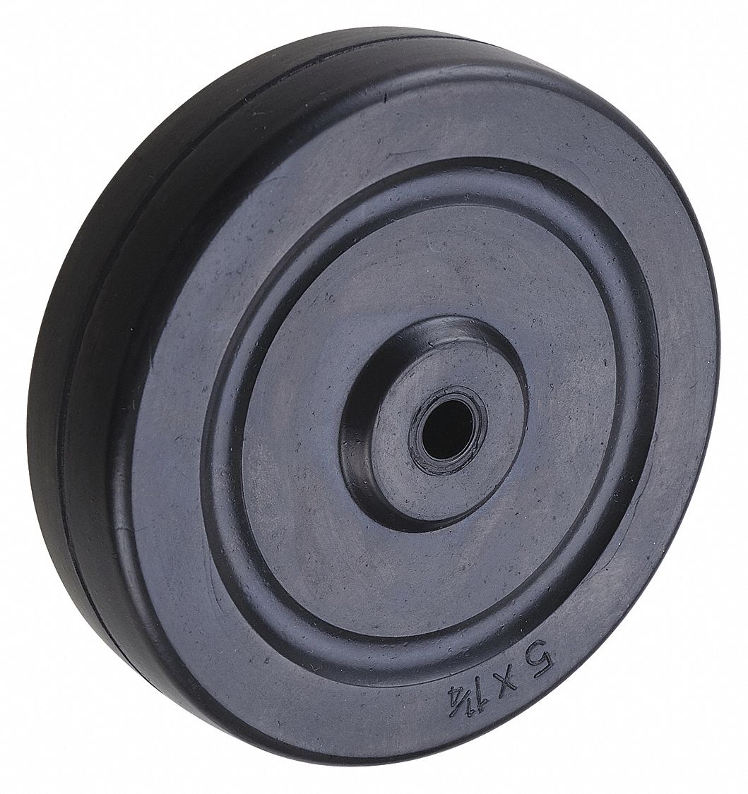 SOLID RUBBER WHEEL, 5 IN WHEEL DIAMETER, 1¼ IN WHEEL W, 280 LB LOAD RATING