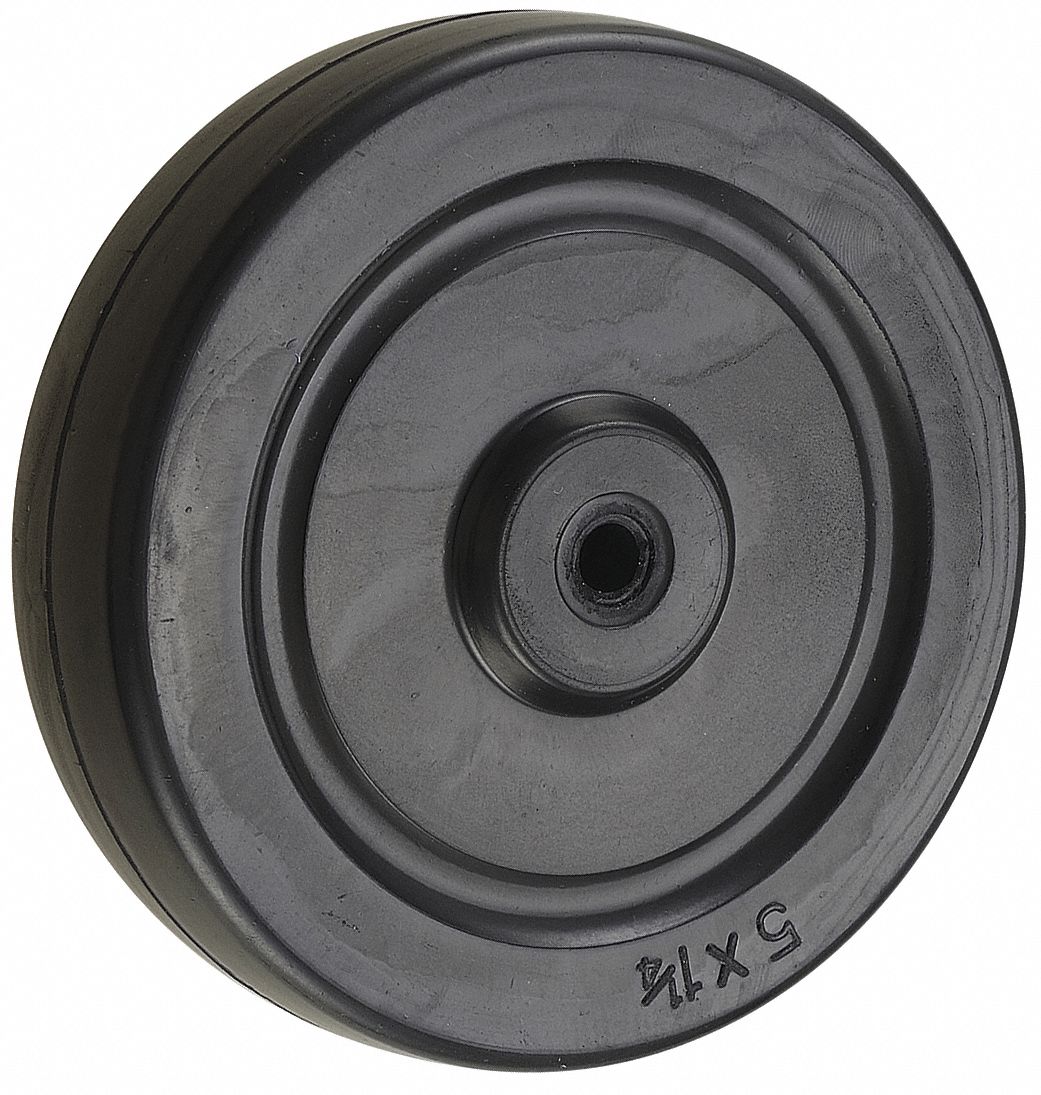 SOLID RUBBER WHEEL, 5 IN WHEEL DIAMETER, 1¼ IN WHEEL W, 190 LB LOAD RATING