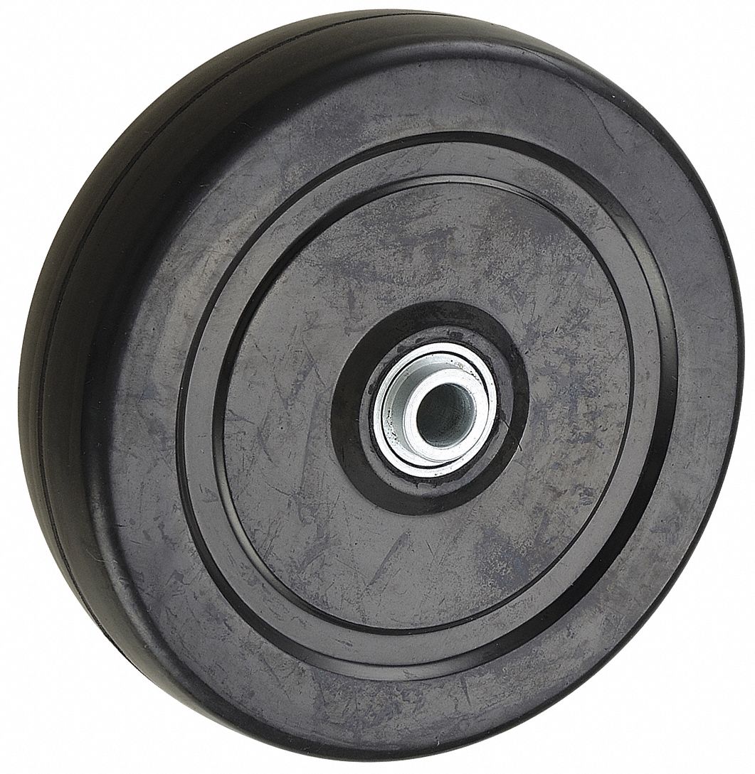 SOLID RUBBER WHEEL, 5 IN WHEEL DIAMETER, 1¼ IN WHEEL W, 240 LB LOAD RATING