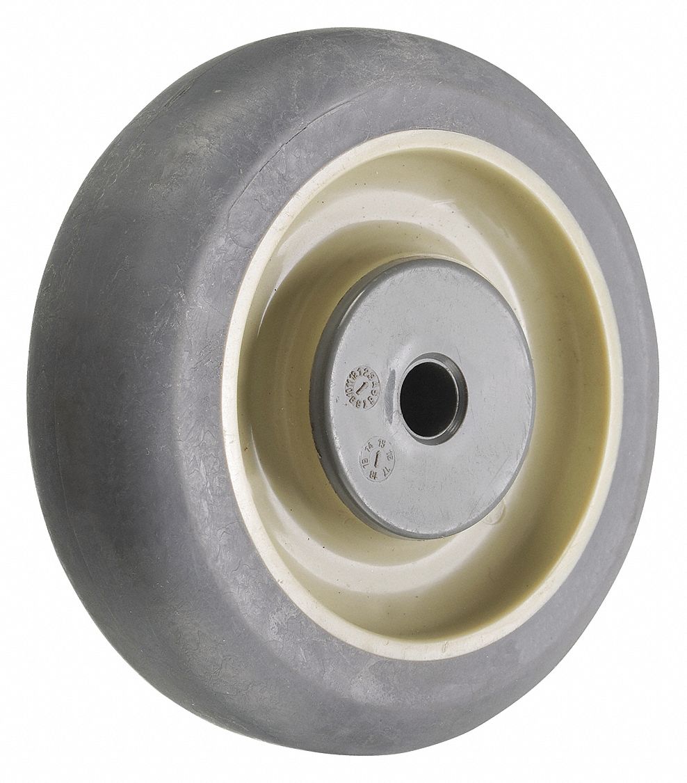 Nonmarking Rubber Tread on Plastic Core Wheel: 5 in Wheel Dia., 1 1/4 in Wheel Wd