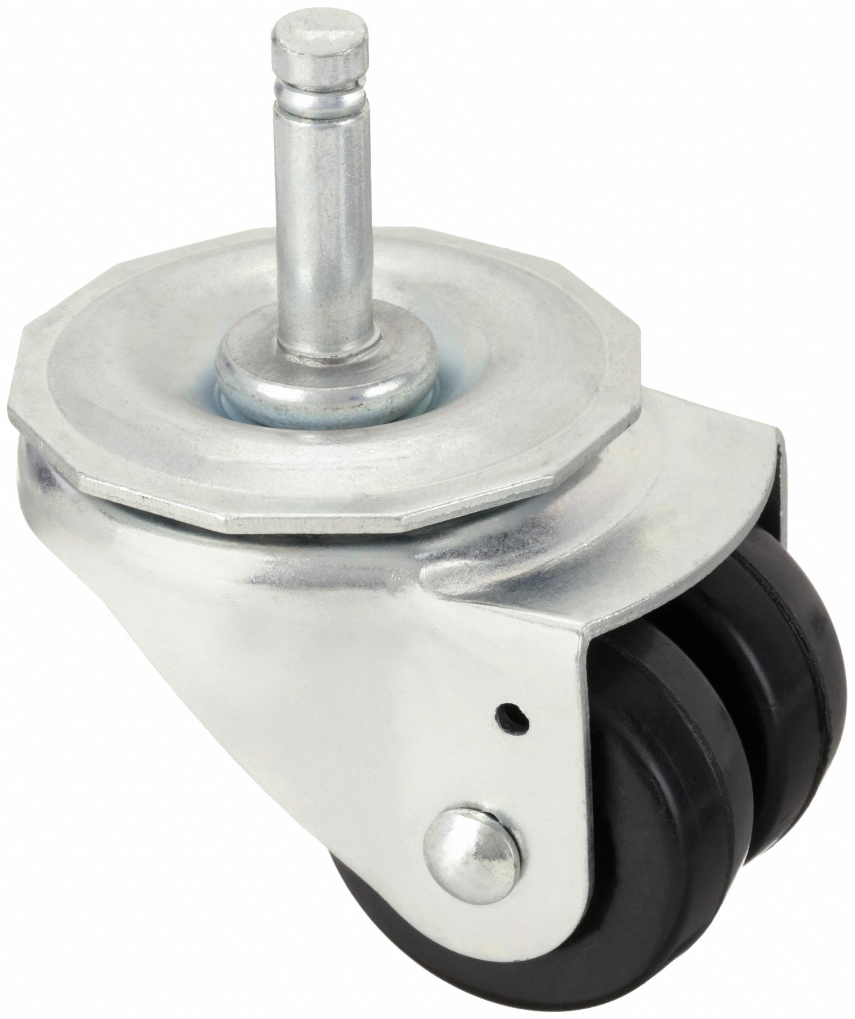Stem Caster: Swivel, No Brake, 2 in Wheel Dia., 7/8 in Wheel Wd, Rubber, Rubber