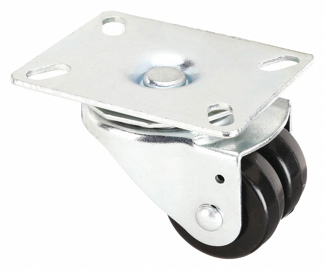 Plate Caster: Swivel, No Brake, Rubber, 2 in Wheel Dia, 7/8 in Wheel Wd, Plain