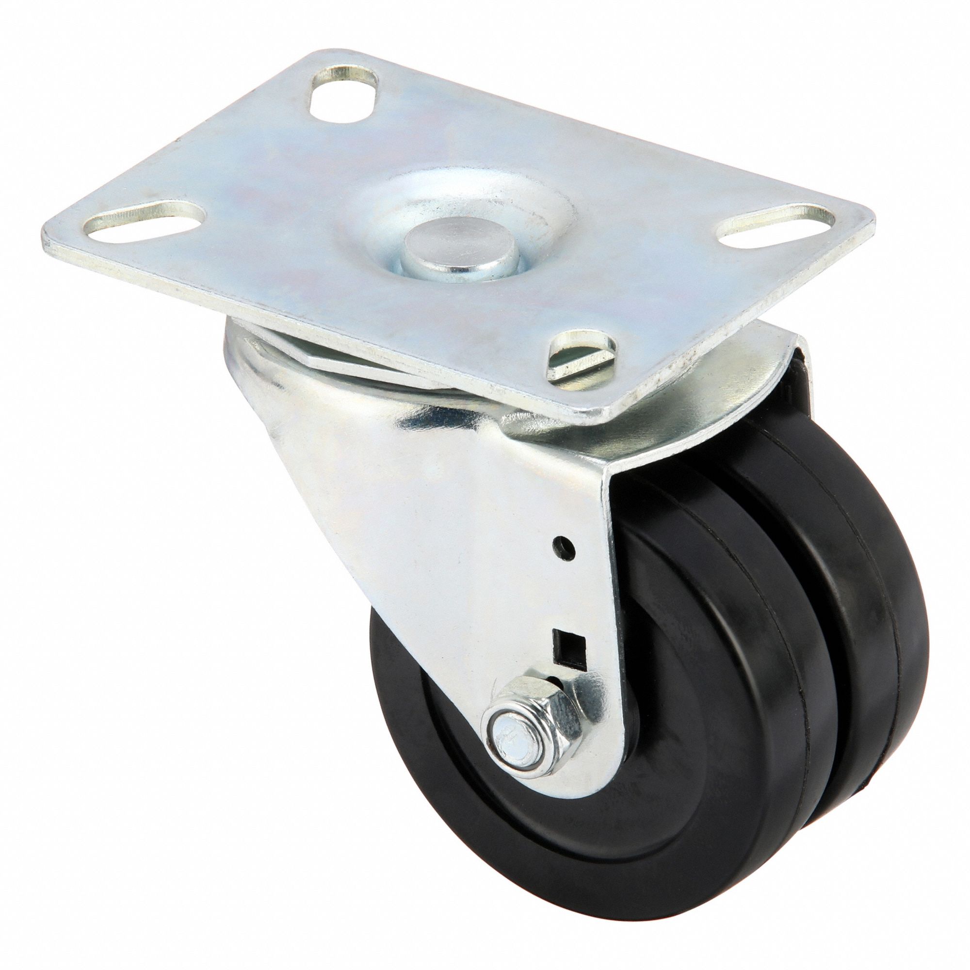 Plate Caster: Swivel, No Brake, Rubber, 3 in Wheel Dia, 7/8 in Wheel Wd, Plain
