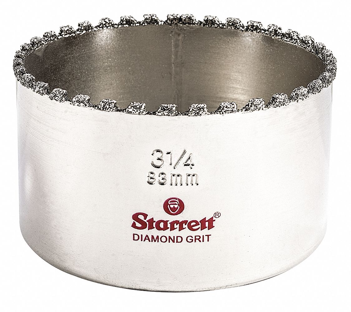 DIAMOND GRIT HOLE SAW, 3-1/4 IN DIAMETER, CARBIDE, 1 5/8 IN MAX CUTTING DEPTH