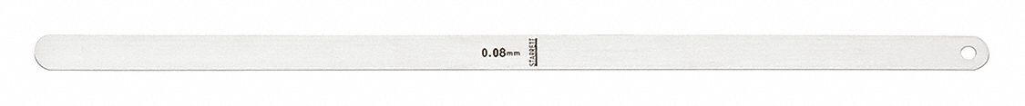 Feeler Gauge: Metric, Long Blade, 300 mm Blade Lg, 1/2 in Blade Wd, Steel, 0.08 mm, 0.08 mm