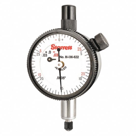 STARRETT Dial Indicator Lug Back 0.075 in Range, Balanced Reading, 30030 Dial Reading, AGD