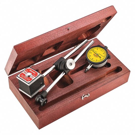 STARRETT Item Dial Indicator & Mag Base Set, 1.625 in, Maximum Reach 9.