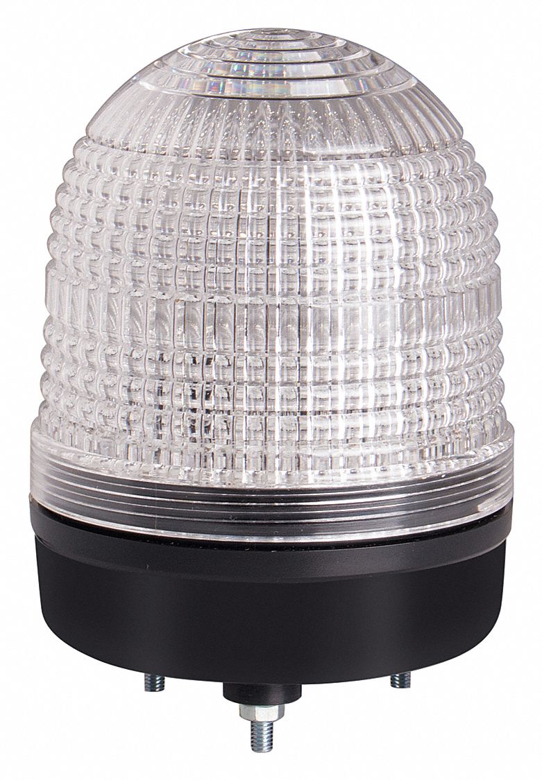 Warning Light: Clear, LED, 90 to 240V, 3 3/8 in Overall Dia, 4 1/2 in Overall Ht, 26ZT69