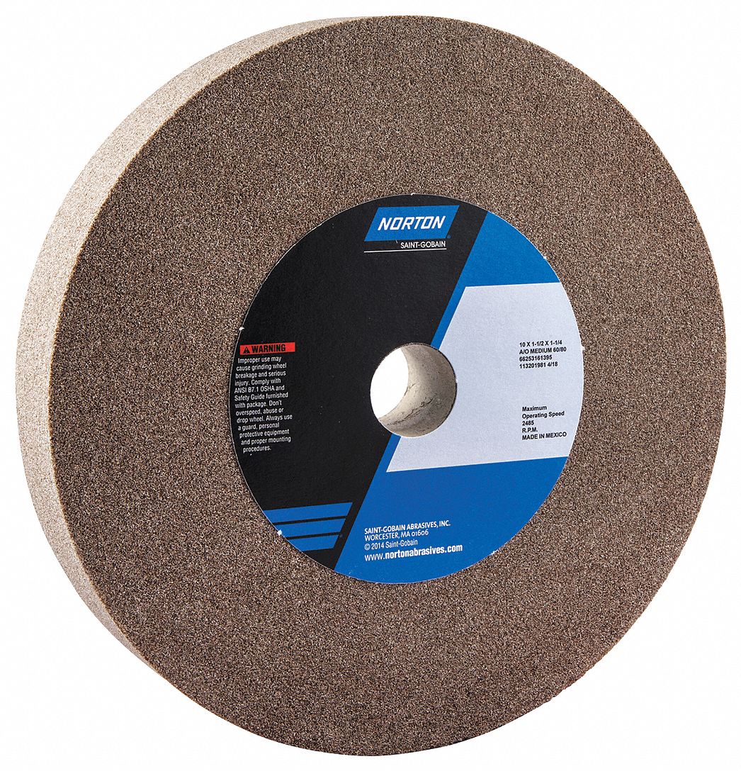 NORTON Type 1 Aluminum Oxide Straight Grinding Wheel, 10 in, 1 1/4 in