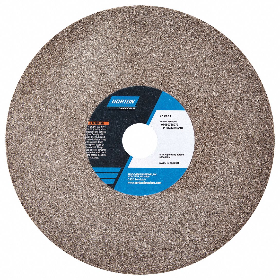 NORTON Type 1 Aluminum Oxide Straight Grinding Wheel, 8 in, 1 in Arbor