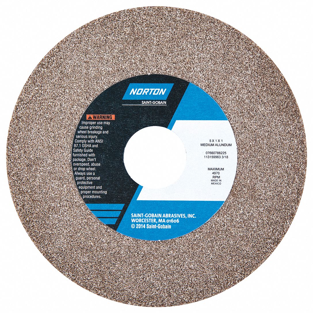 Straight Grinding Wheel: Type 1, 5" x 1" x 1", Aluminum Oxide, 60/80 Grit