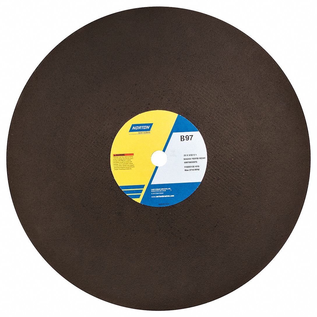 ABRASIVE CUT-OFF WHEEL, TYPE 1, 20 IN X 5/32 IN X 1 IN, 90A244-YB97B, Y, 10 PK