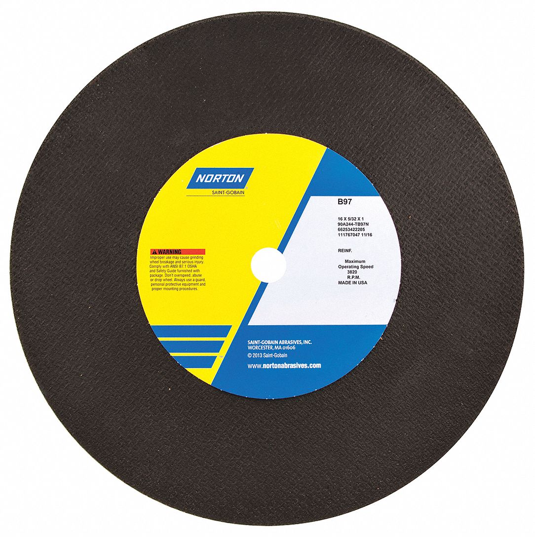 ABRASIVE CUT-OFF WHEEL, TYPE 1, 16 IN X 5/32 IN X 1 IN, 90A244-TB97N, 10 PK