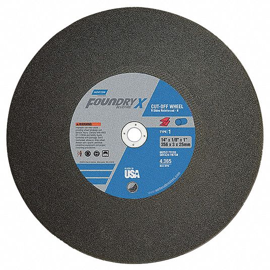 NORTON Type 1 Zirconia Alumina Straight Grinding Wheel, 14 in, 1 in