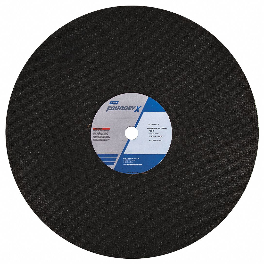 ABRASIVE CUT-OFF WHEEL, TYPE 1, 20 IN X 5/32 IN X 1 IN, NV-VBFX-N, V, ZIRCONIA ALUMINA