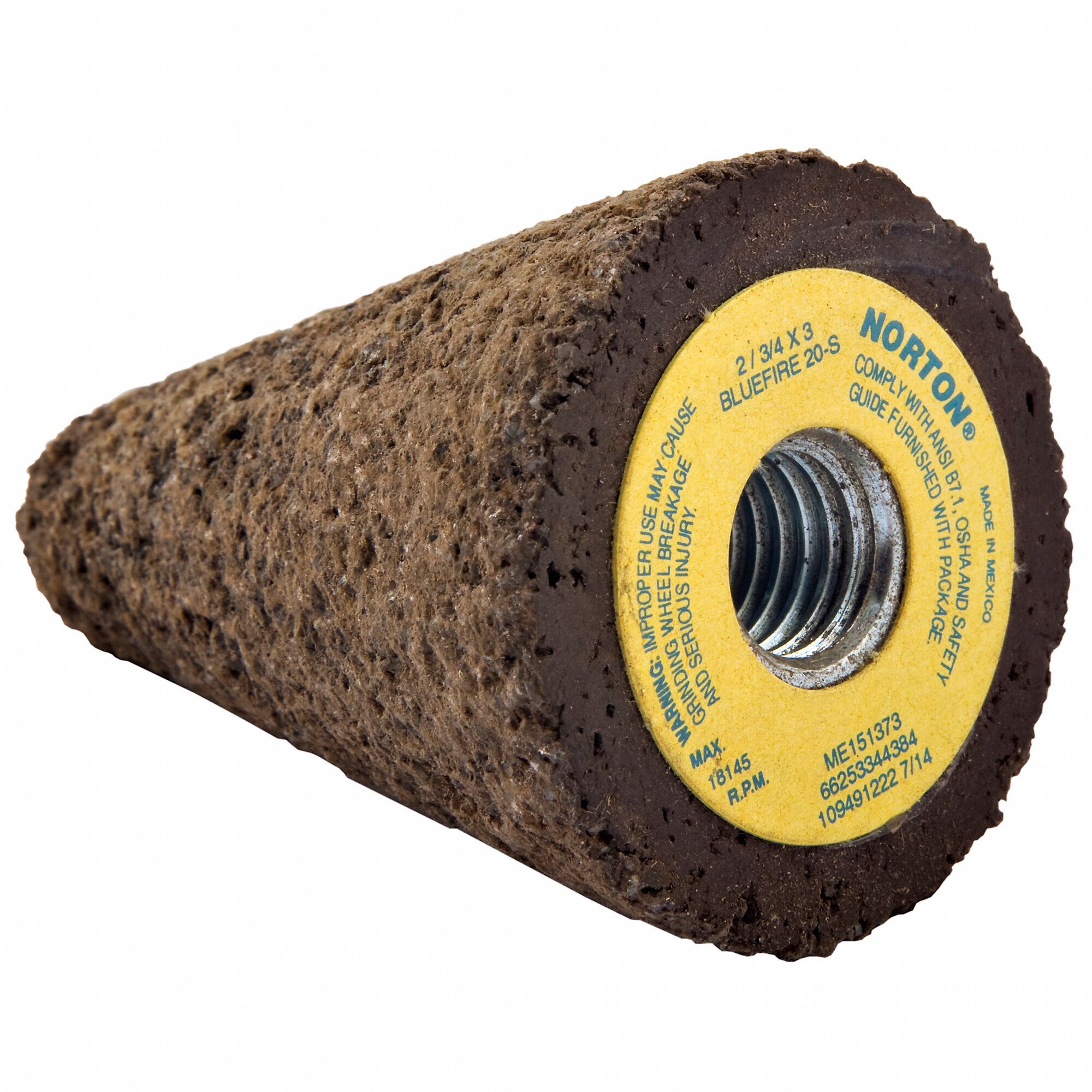 NORTON 2" Round Tip Grinding Cone, 3" Thickness, Zirconia Alumina, 20