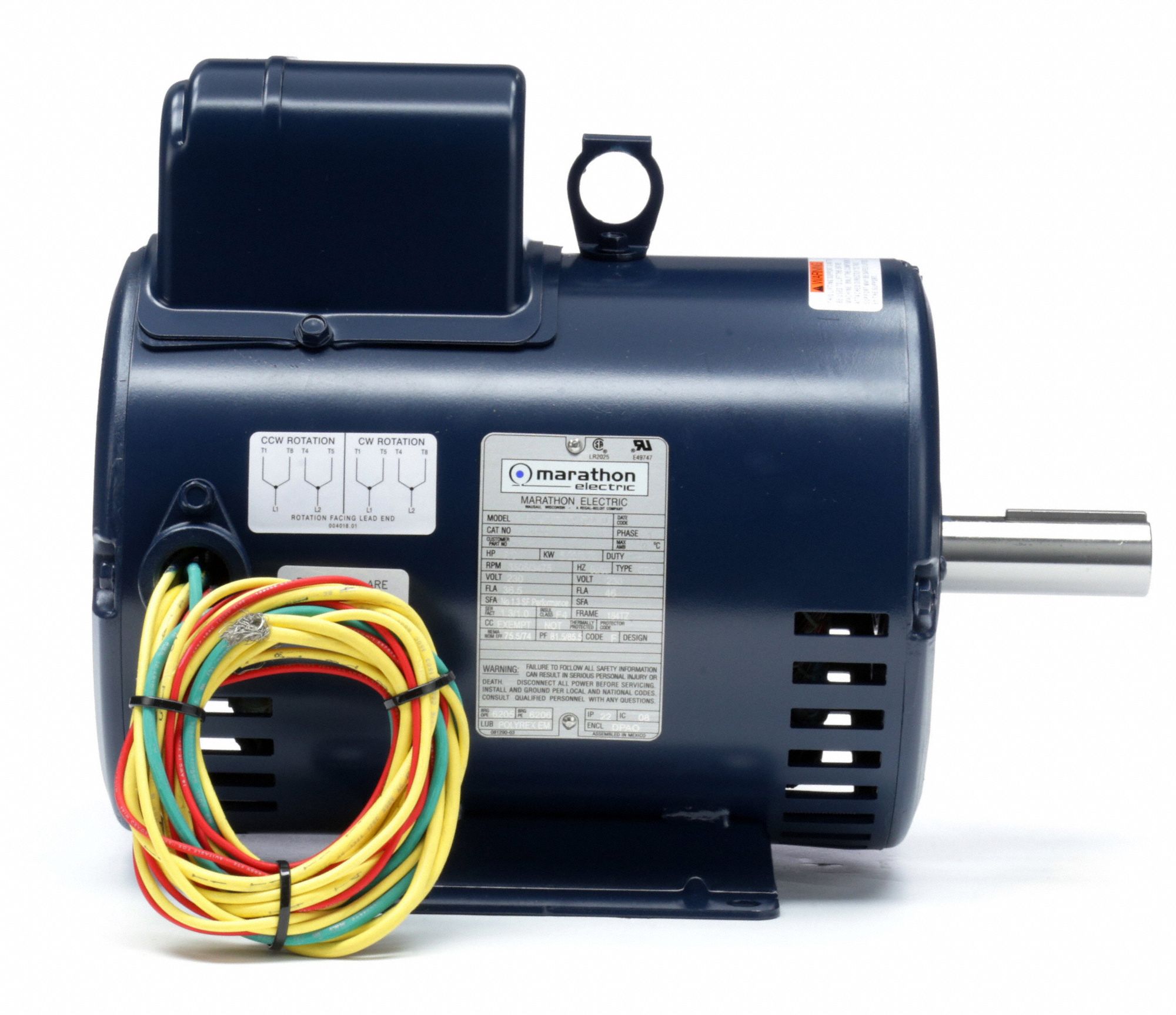 MARATHON MOTORS Crop Dryer Motor, 7 to 9 HP, CapacitorStart, Nameplate