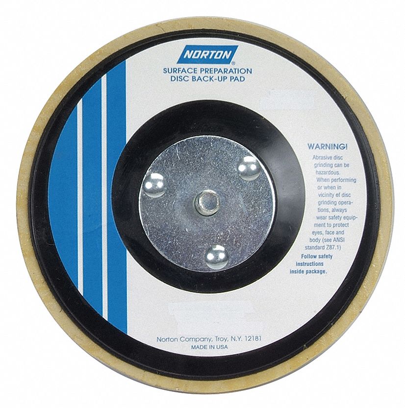 Hook-and-Loop Disc Backup Pad: 4 1/2 in Dia x 1/2 in T, 5/8"-11 Internal-Thread, 5 PK